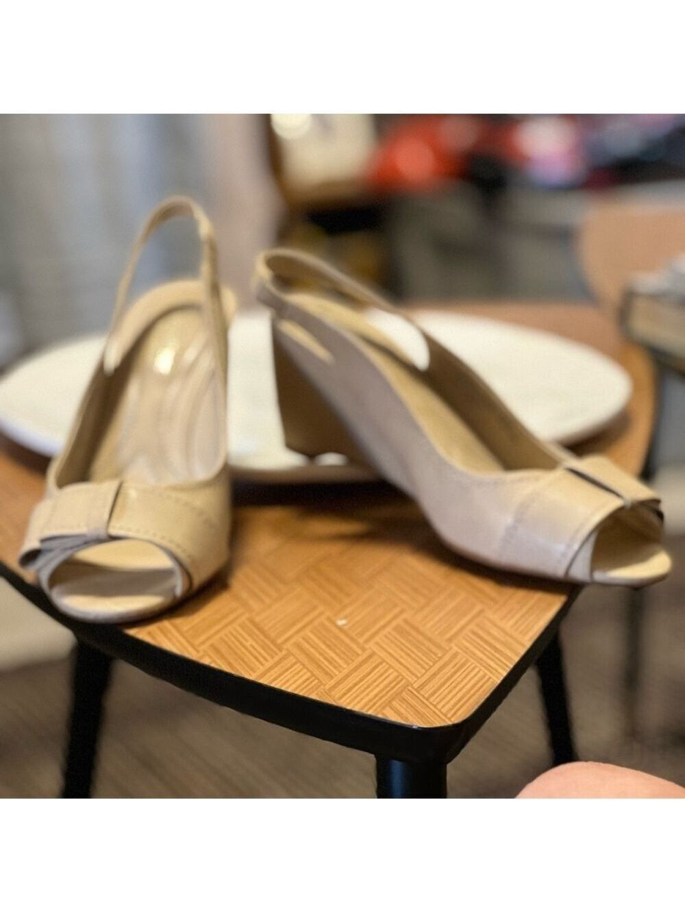 Naturalizer Beige Slingback Wedges with Bow (Suede) - Picture 4 of 8
